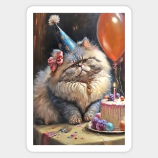Persian Cat Birthday Party Card Sticker